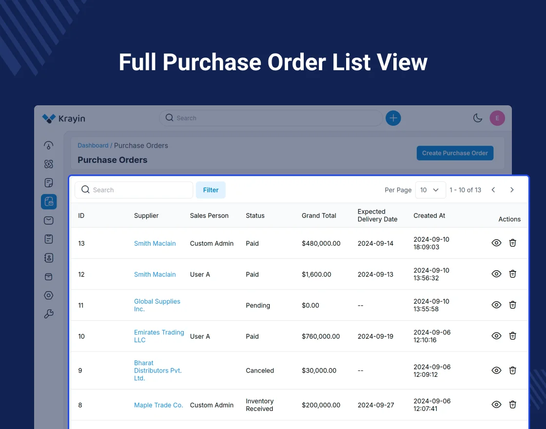 Krayin Purchase Order Extension Slider Image 7