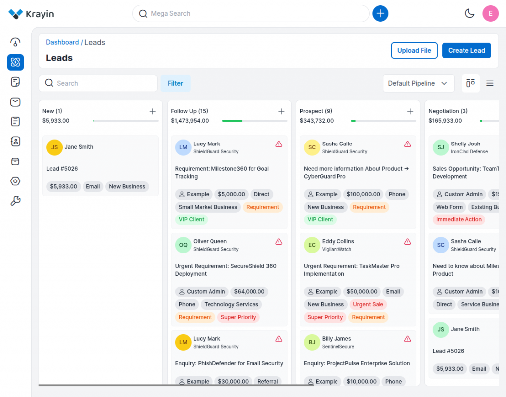 kanban view of lead