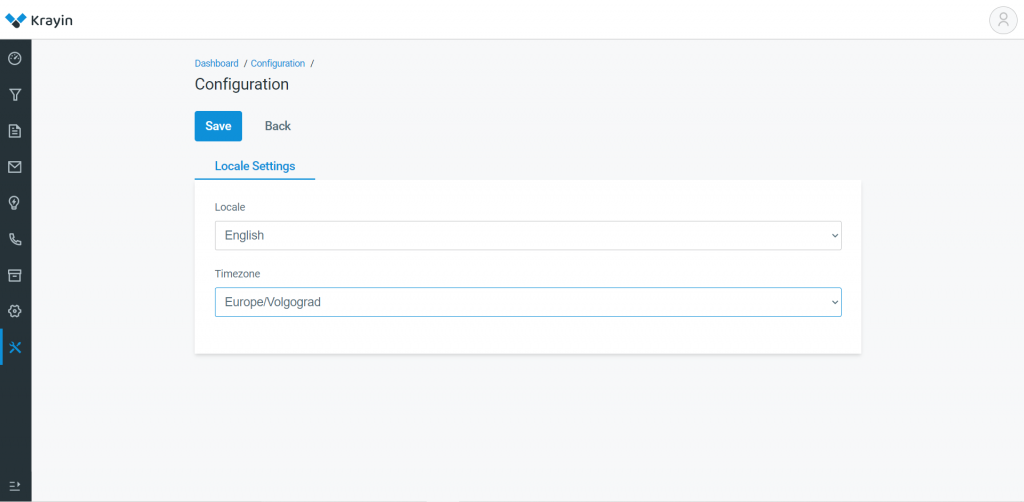 For the Locale setting, you have to set the Language and Timezone from the drop-down. 