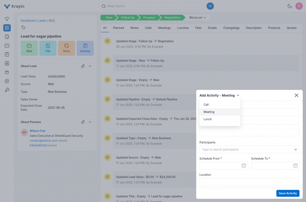 How to Manage CRM Activities in Krayin?