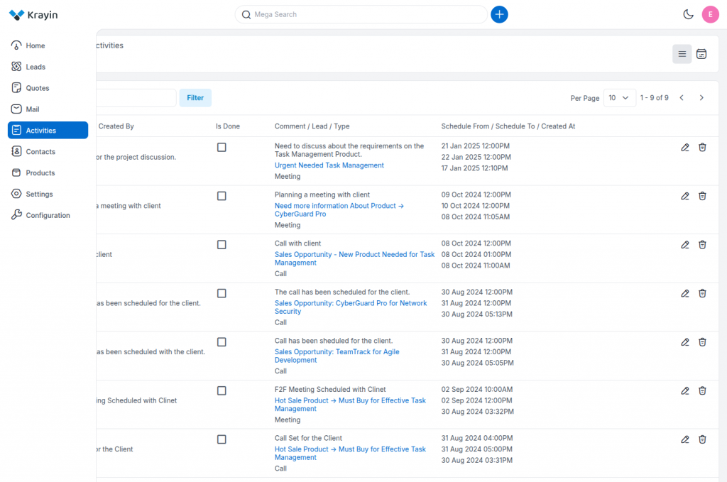 How to Manage CRM Activities in Krayin?