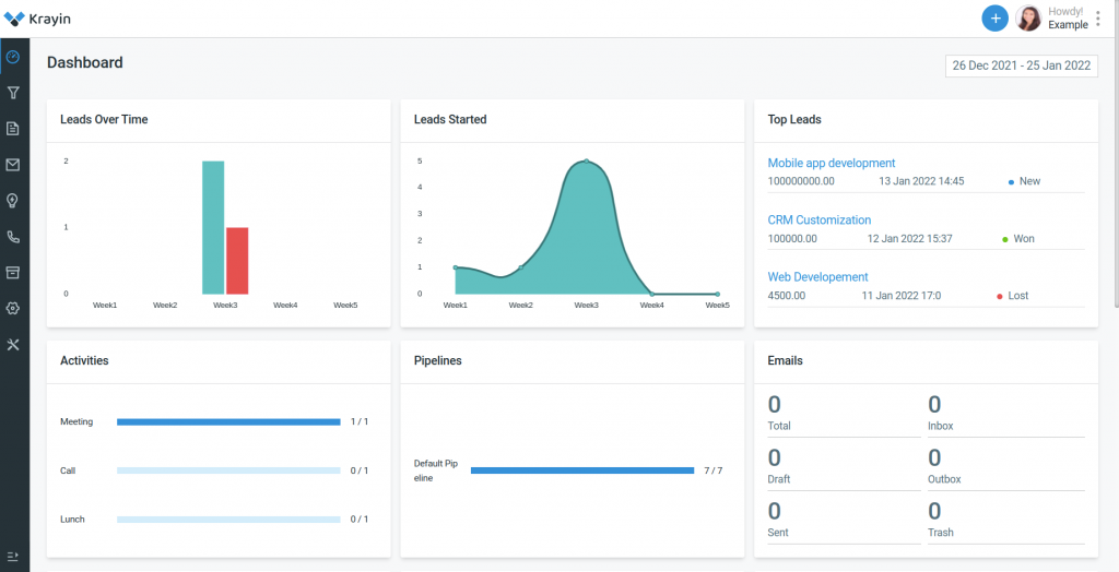 Dashboard of Krayin CRM