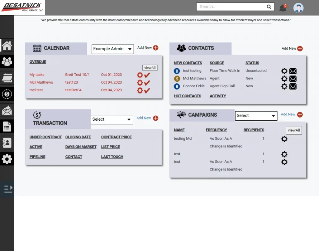 desatnick real esate krayin crm dashboard