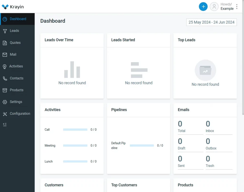 krayin crm dashboard