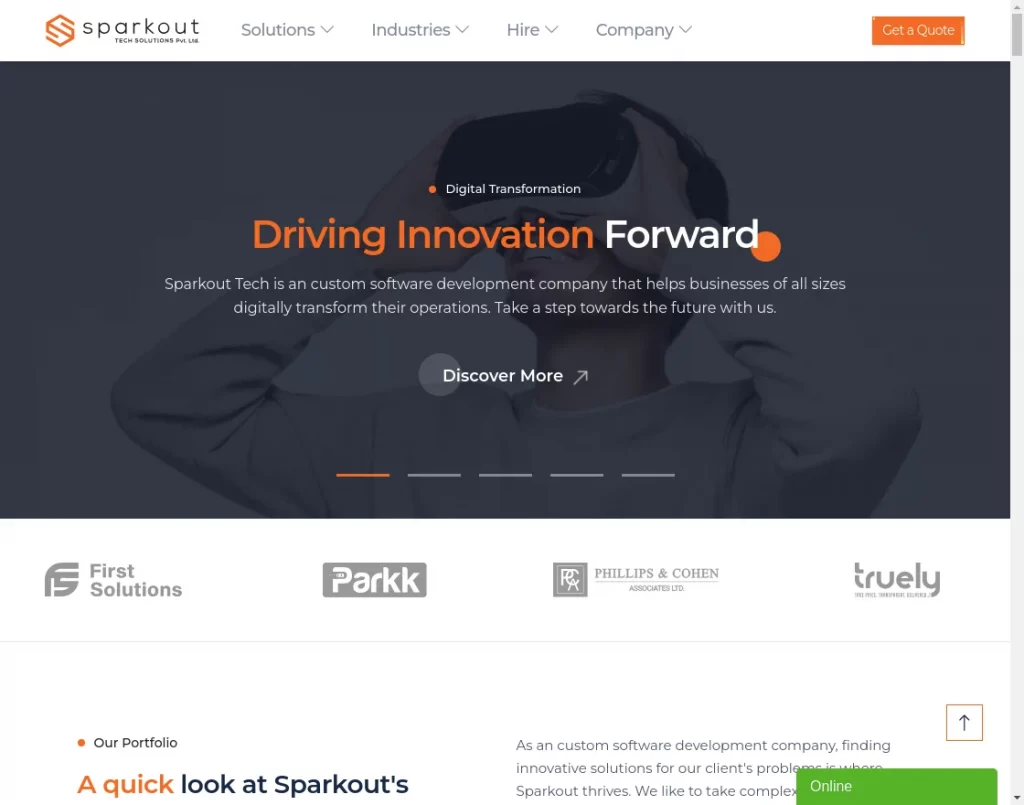 sparkout software app development homepage