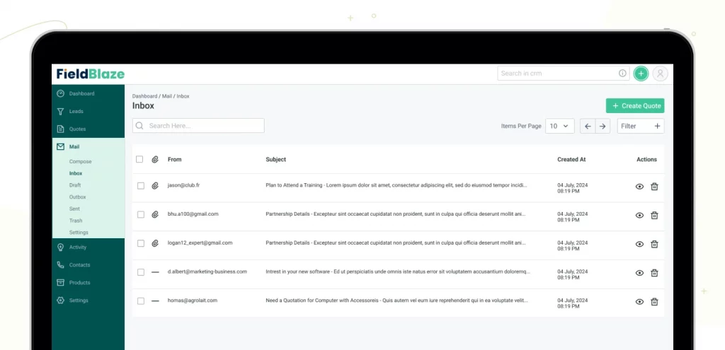filedblaze krayin crm mail management
