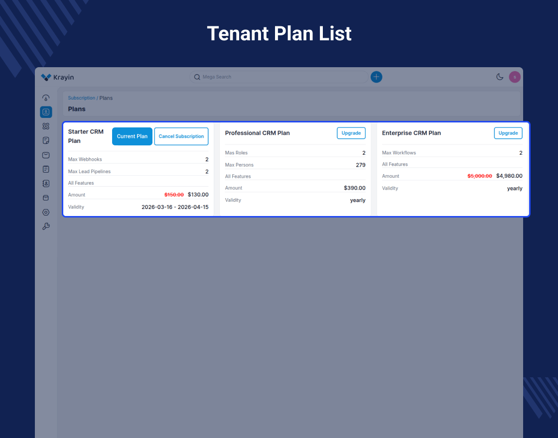 Krayin CRM SaaS Subscription Extension Slider Image 5