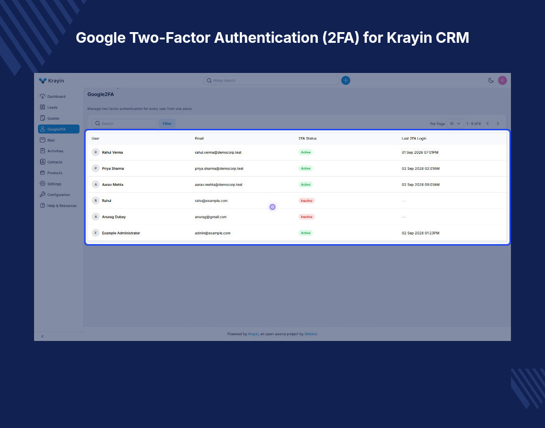 Krayin Google Two-Factor Authentication Extension Slider Image 11