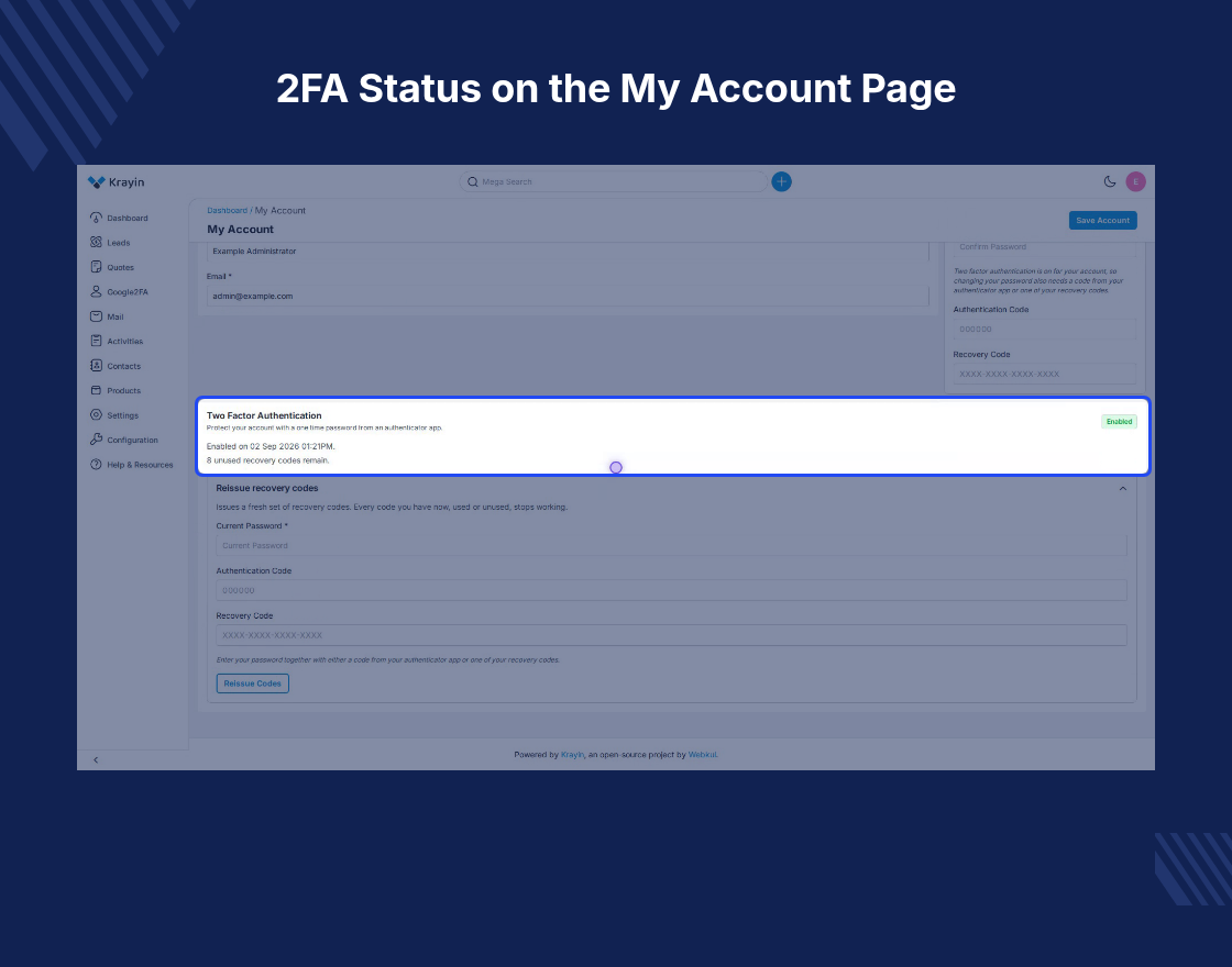Krayin Google Two-Factor Authentication Extension Slider Image 9