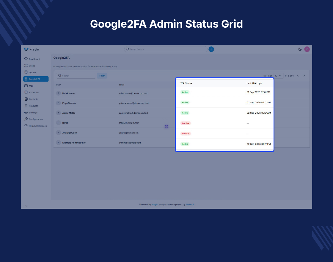 Krayin Google Two-Factor Authentication Extension Slider Image 8